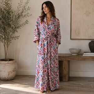 Mary McFadden Robe Women M Multicolor Geometric Maxi Belted Vintage Designer